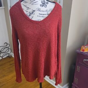 American Eagle Outfitters Soft & Sexy Rust-Orange Ribbed Hooded Sweater